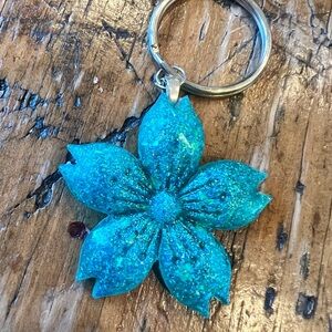 Blue Glitter Flower Keychain
